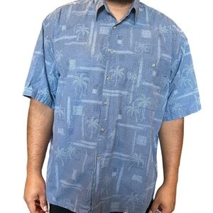 Campia Moda Vintage Cotton Button Down Shirt Size XXL Blue Palm Tree Hawaiian